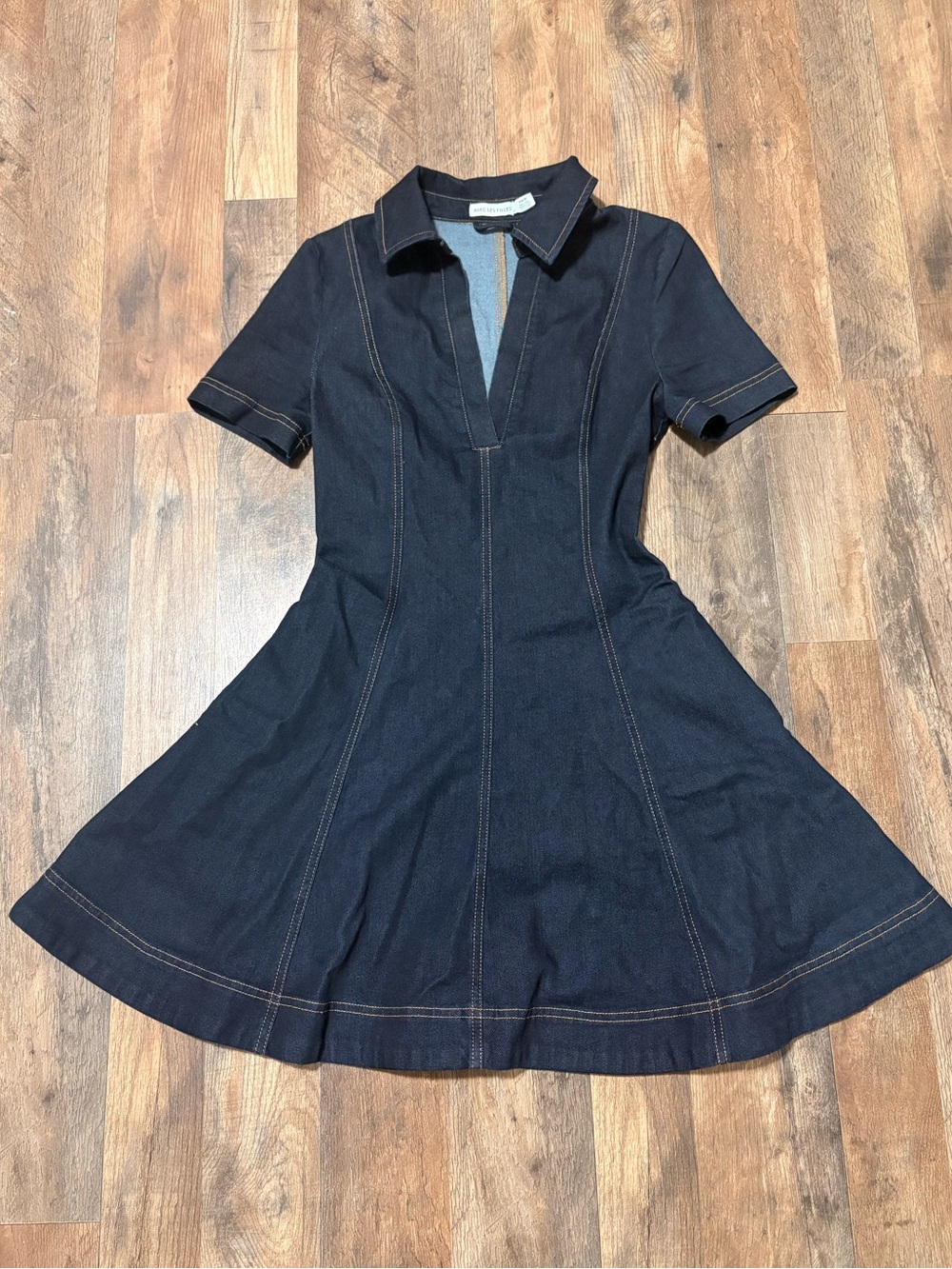 Avec Les Filles Navy Denim Polo Fit-and-Flare Dress